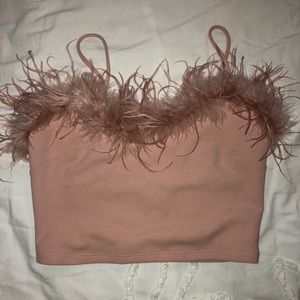NWOT Forever 21 Pink Feather Rimmed tank crop top